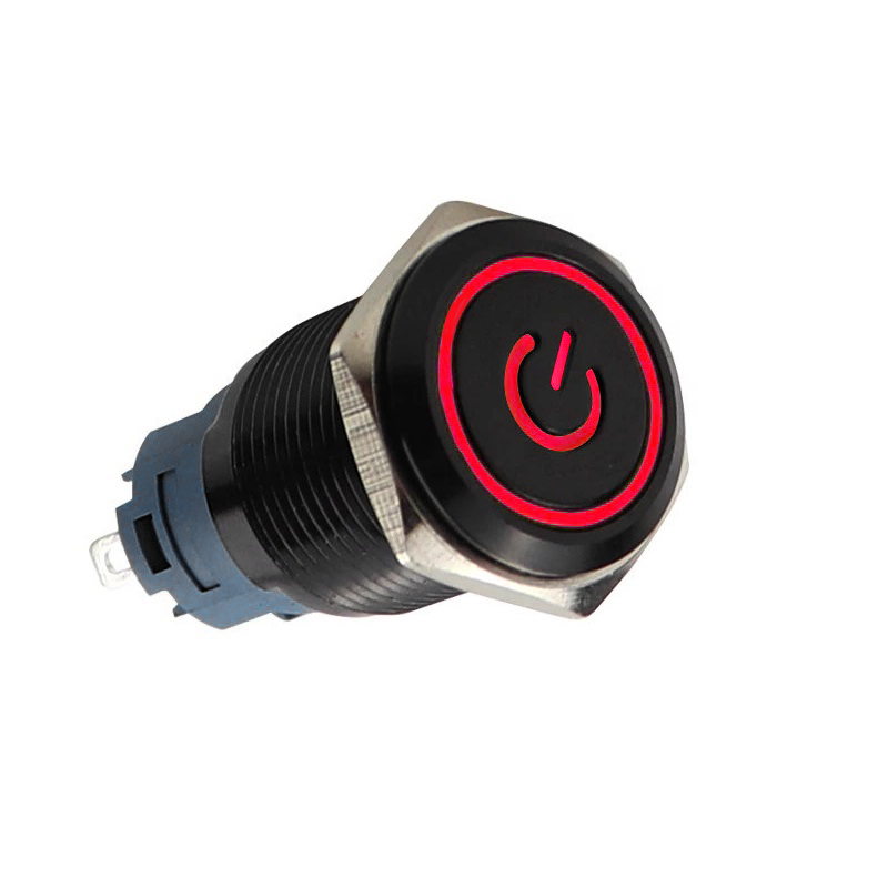 Drukschakelaar rode verlichting - 19mm - 1NO1NC - Power symbool Drukschakelaar rode verlichting - 19mm - 1NO1NC - Power symbool